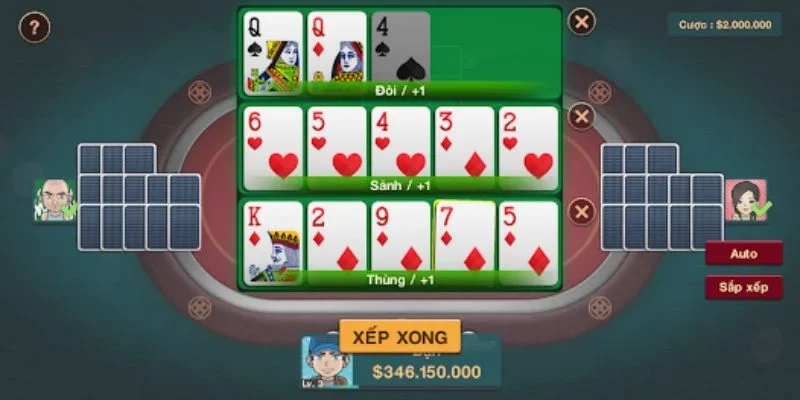 Người chơi Binh Xập Xám sẽ xếp bài thành ba chi để so sánh