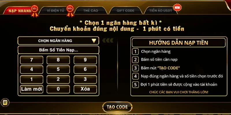 Cập nhật thông tin về phương thức nạp tiền nhanh